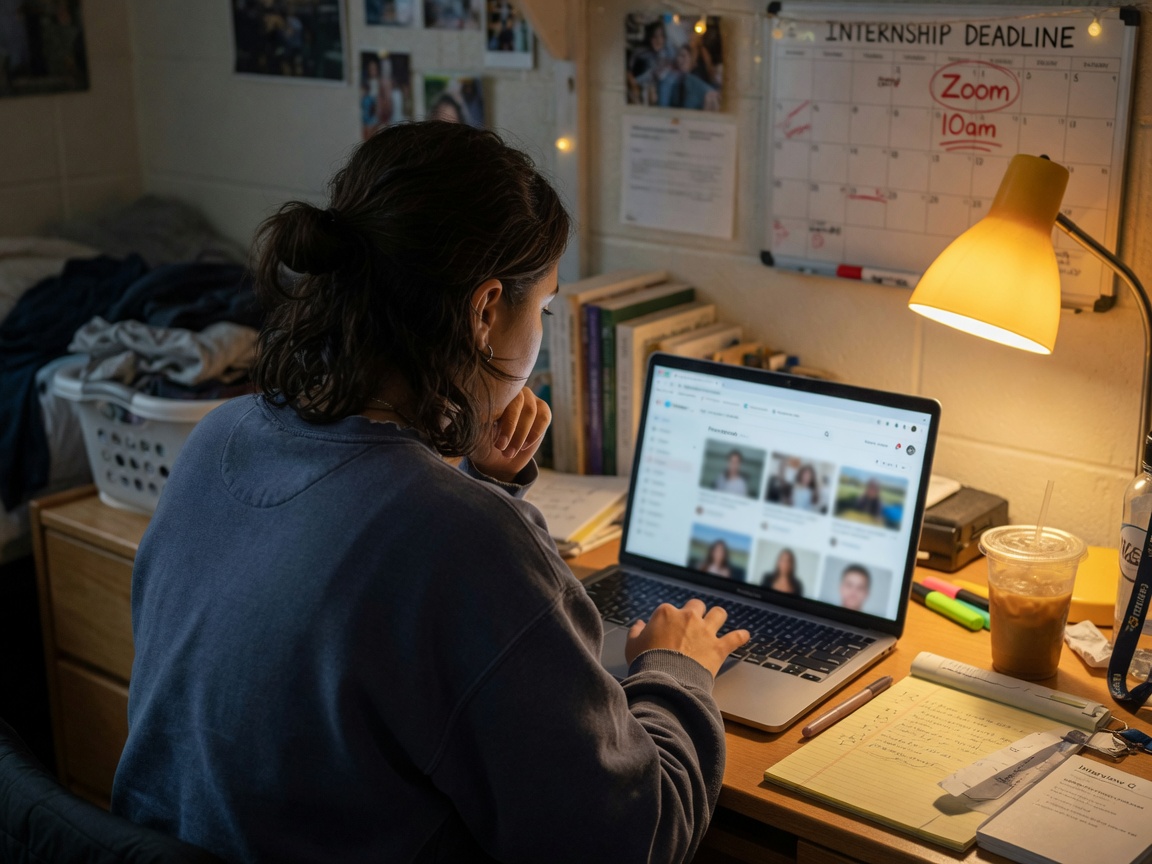 Young adult at a laptop before an internship